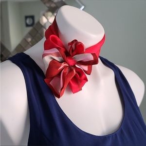 Silk Tie Scarf Red & White